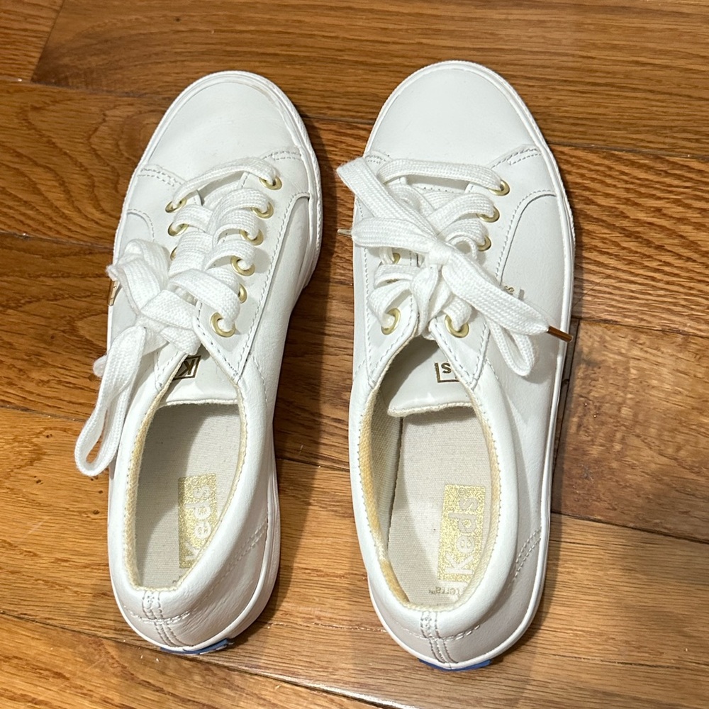 Keds Champion Leather Sneakers – White w/ Gold Eyelets (Discontinued)
